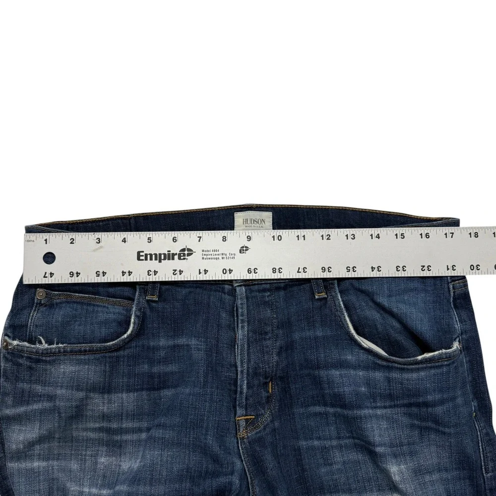 Hudson Wilde Relaxed Straight Jeans Mens 34 x 30 Dark Wash Blue Button Fly